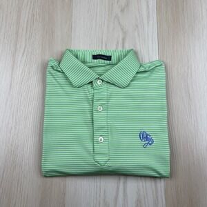 Turtleson Mens Green Striped Old Sandwich Golf Club Performance Polo Shirt L